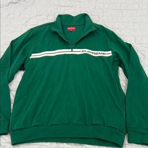Supreme Green Zip Up Sweater with White Stripe